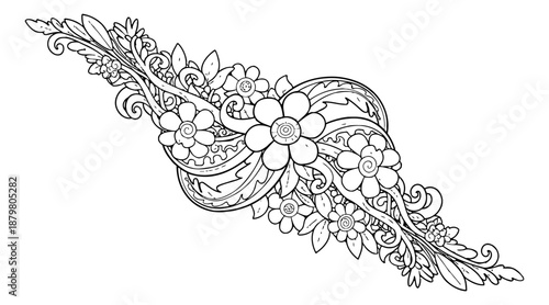 Intricate Hand-Drawn Floral Mandala Ornament Vector Illustration for Coloring Book Design Element