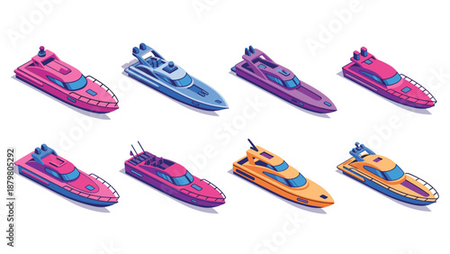 Colorful isometric yacht collection in modern 3d style
