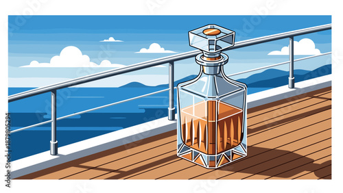 Luxurious beverage icon on cruise deck with ocean view