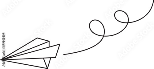 Paper airplane line icon banner, message send travel freedom concept minimalist outline design