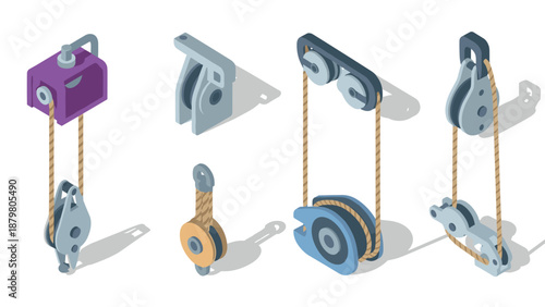 Isometric pulley set with ropes in 3d mechanical design
