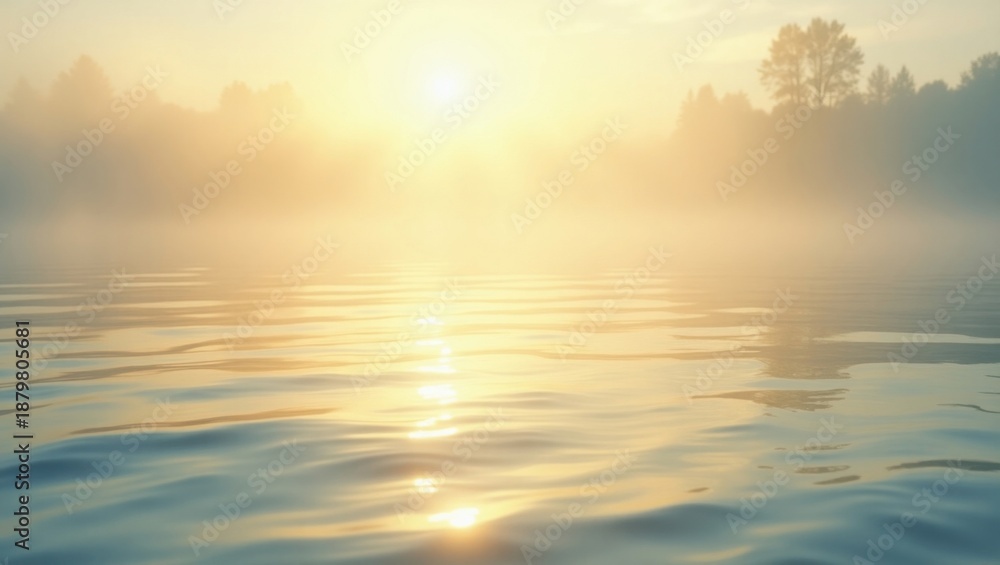 Fototapeta premium Reflejos de luz dorada en la tranquila superficie de un lago