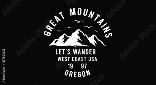 Vintage Retro Mountain Landscape Vector with "Great Mountains" Text and "Let's Wander" Slogan.