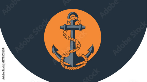Nautical anchor with orange circle background: maritime symbol design