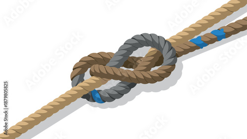 Detailed rope knot with shadow in isometric style on white background
