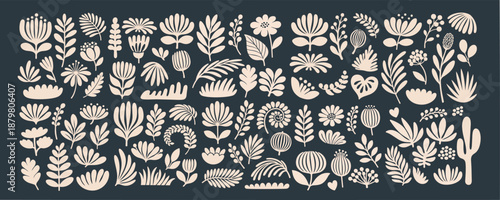 Scandinavian folk flowers and leaves art