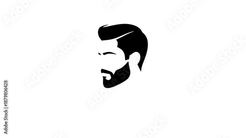 Vector silhouette of a man's face with a neat beard and stylish hairstyle, minimalist icon of a man's head for a barbershop logo, business card design, and men's cosmetics branding.