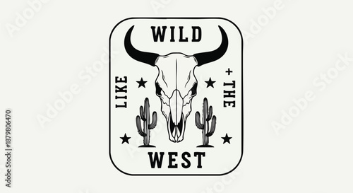 Wild West Cowboy Skull and Cacti Vintage Emblem Design for T-shirts and Merchandise.