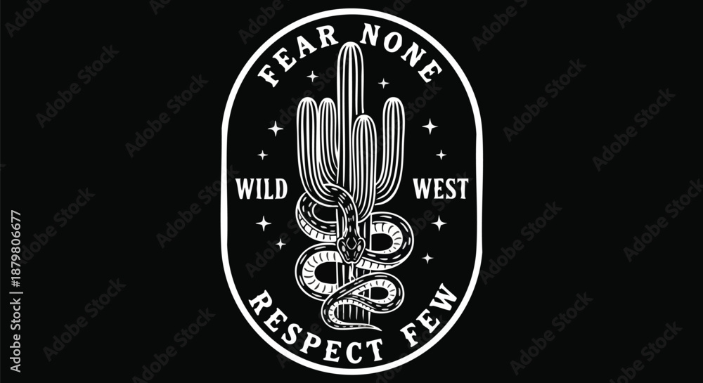 Fototapeta premium Wild West Vibes: Snake and Cactus Emblem with Empowering Motto.