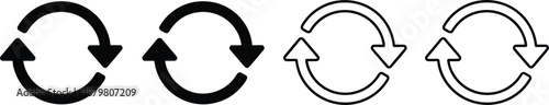 Circular refresh arrows icon set representing reload update sync rotation cycle process symbols minimal vector illustration