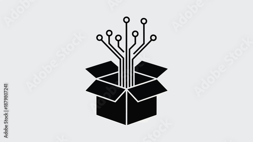 Digital innovation concept with a circuit board tree emerging from an open box Vector