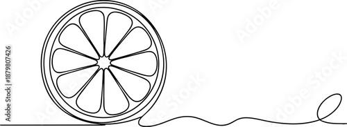 Lemon slice line icon banner, citrus fruit outline illustration for fresh food drink concept