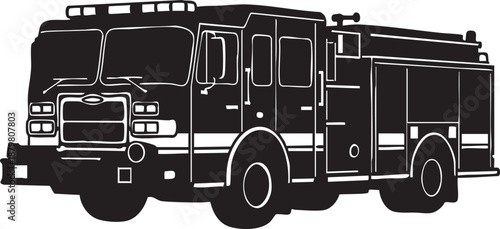 Black and white line of a fire truck line emergency vehicle