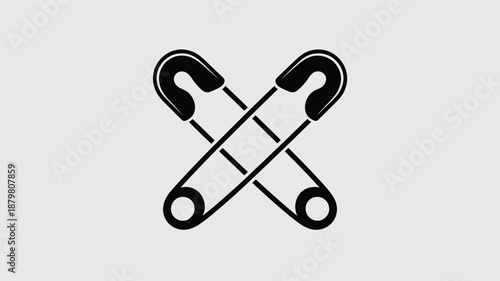 Black safety pins crossed over on a clean background, symbolizing unity or secure fastening Vector