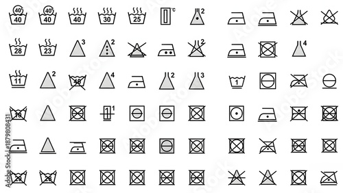 Comprehensive set of laundry care symbols and washing instructions