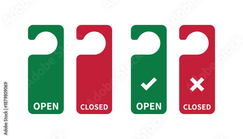 Open Closed Door Signs with Tick and Cross Symbols