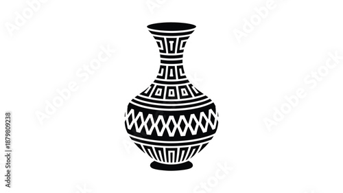 Elegant black silhouette of an ancient style vase with intricate geometric patterns Vector