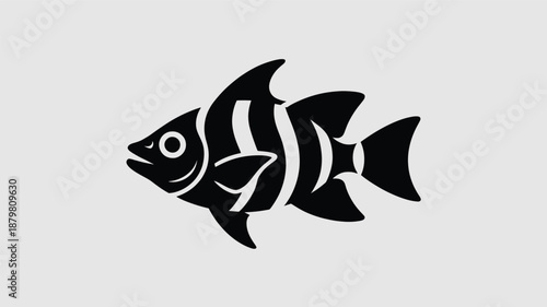 Minimalist black fish silhouette with distinctive vertical stripes on a light background Vector