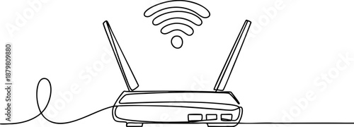 WiFi router line icon banner, wireless internet connection outline illustration technology concept
