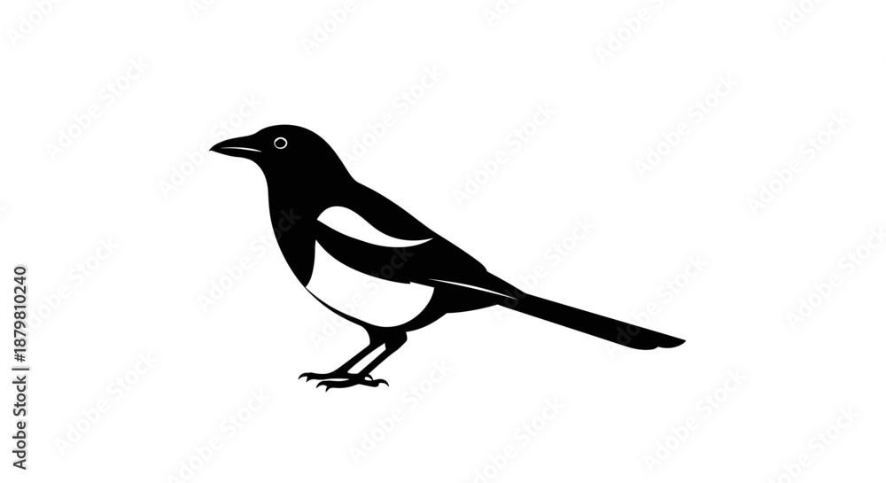 Obraz premium Elegant Magpie Illustration A Striking Black and White Bird Design.