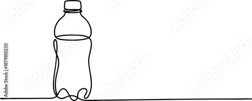 Water bottle line icon banner, plastic drink bottle outline illustration for hydration concept