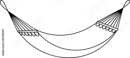 Hammock line icon banner, relaxation outdoor camping travel concept minimalist outline design