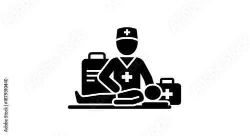 Emergency Medical Assistance Doctor Providing First Aid.