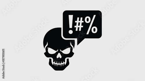 Angry skull icon with censored expletives in a speech bubble symbolizing danger and rage Vector