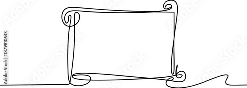 Blank scroll parchment line icon banner, document ancient paper outline illustration design