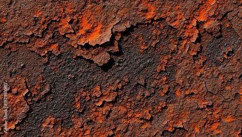 Wallpaper Mural Close-animated movie view of a heavily rusted metal surface with peeling orange paint, showcasing a textured, cracked, and weathered abstract pattern. Torontodigital.ca