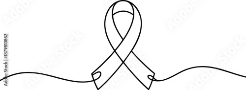 Awareness ribbon line icon banner, cancer support charity hope solidarity concept outline