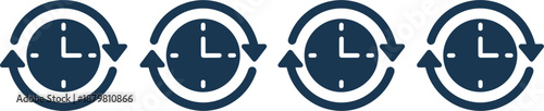 Time refresh clock icons set representing schedule update synchronization deadline rotation cycle process modern vector illustration