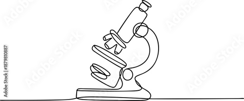 Microscope line icon banner, laboratory science research education concept minimalist outline