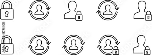 User authentication icons set with lock symbols and refresh arrows representing security login protection access management vector
