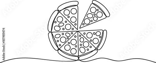 Pizza line icon banner, Italian food slice outline illustration for restaurant menu concept