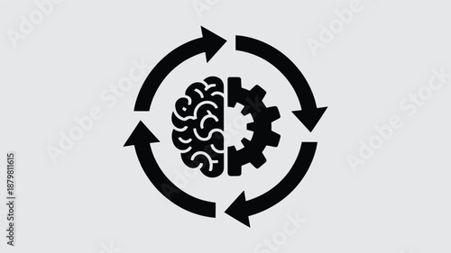 Continuous cycle of thought and mechanism for problem-solving or artificial intelligence Vector