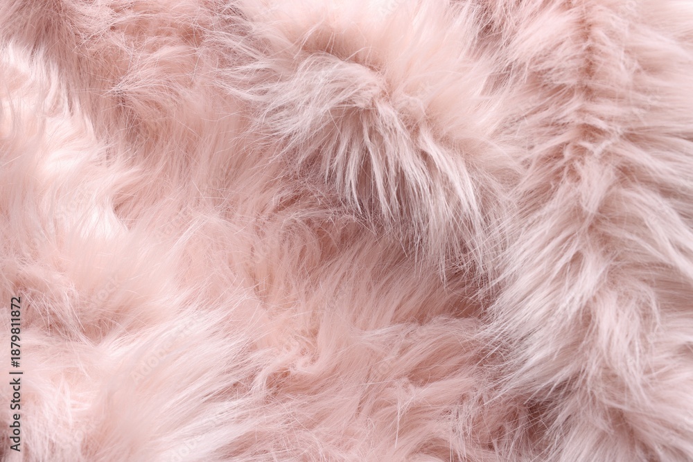 Fototapeta premium Texture of pink fluffy fabric as background, top view