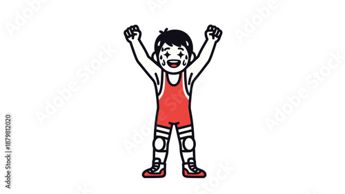 Dynamic wrestler vector in red and blue singlet for sports designs, posters, and merchandise with a bold and energetic theme.
