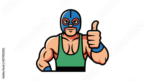 Wrestler vector showing muscular masked wrestler in approval gesture, suitable for sportsthemed designs, posters, and promotional materials.