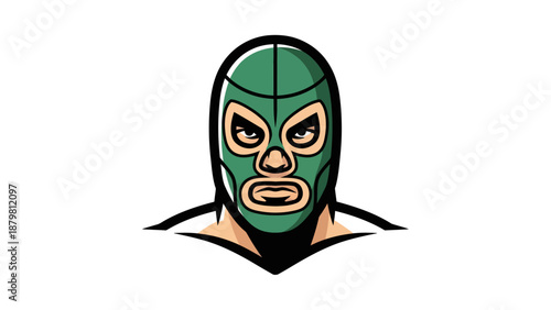 Wrestler vector with a powerful masked wrestler in green silhouette suitable for sports designs, posters, and wrestling promotions.