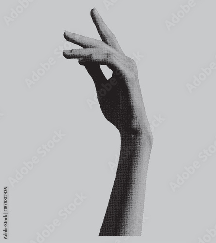 Black and White Halftone Peace Hand Gesture – Victory Sign Illustration