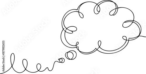 Thought bubble cloud line icon banner, idea imagination brainstorming concept minimalist outline