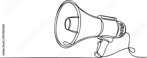 Megaphone line icon banner, announcement marketing promotion communication concept outline design