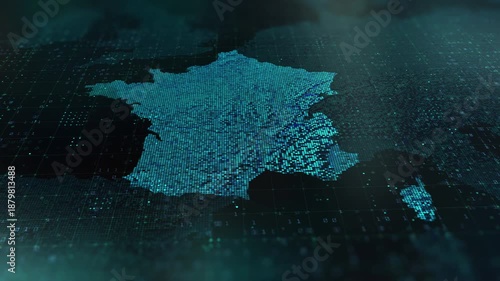 France digital map animation stock footage. Showing innovation in tech, technology AI sector.
