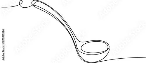 Kitchen ladle spoon line icon banner, cooking utensil outline illustration for food concept