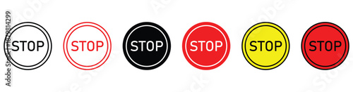 Stop Sign Icon Set in Various Colors and Styles