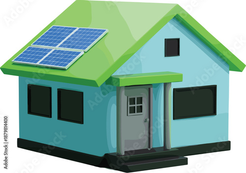 Eco friendly house with solar panels on roof, green energy smart home concept, isometric flat vector illustration isolated on white