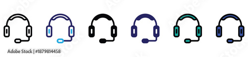 Customer Support Headset Icon Set with Microphone