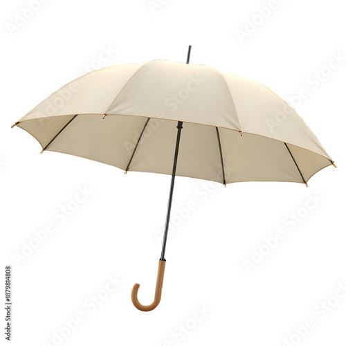 A beige umbrella with a wooden handle on transparent background high quality professional detailed modern elegant stylish clean crisp vibrant colorful digital creative