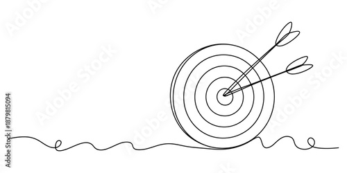 Minimalist continuous line art illustration of a target with arrows Vector, illustration
